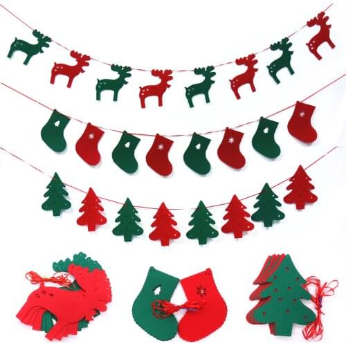 3M Christmas Banners Non-woven Hanging Flags Christmas Tree Elk Stocking Shape Bunting Flag Home Garland Merry Christmas Decor