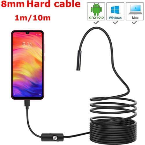 8mm HD Lens 1M/2M/5M/10M Hard Cable Android USB Endoscope Camera Led Light Borescopes Camera For PC Android Phone