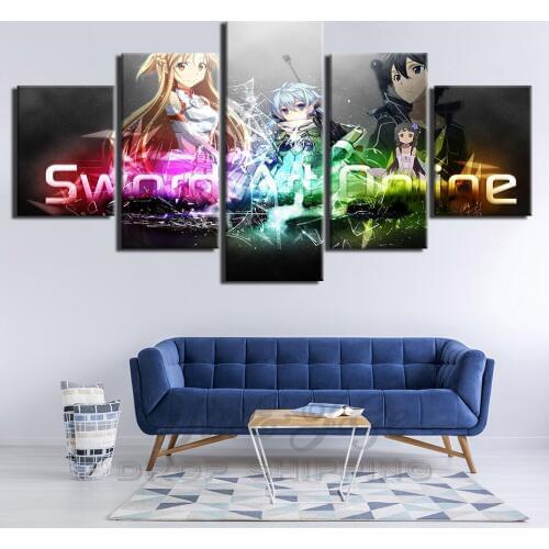 Canvas HD Print Painting Wall Art 5 Piece Animation Sword Art Online Poster Modern Home Decor Modular Picture For Living Room