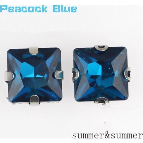 Square Peacock blue Crystal Glass Sewing Rhinestones with Claw DIY Womens shose and wedding dresses 20pac/piece