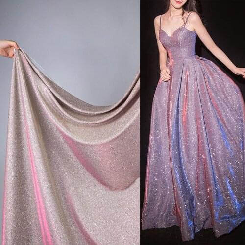 Flashing Poly Fabric With Glittery Powder Bling Shimmer Cosplay Composite Material Bridal Dress Decoration Designer Fabric