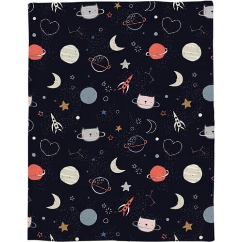 Cute Meow Planet Throw Blanket Portable Soft Bedspread Microfiber Flannel Blankets for Beds