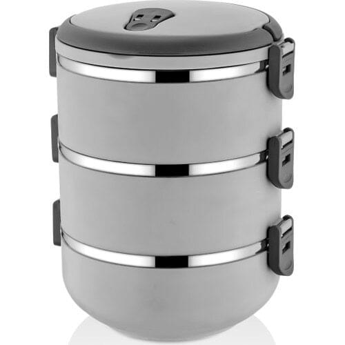 Mobgift New Color Gray 3-Level Dining Thermos Lunch box 2,25 l 3 eyes long lasting food containers