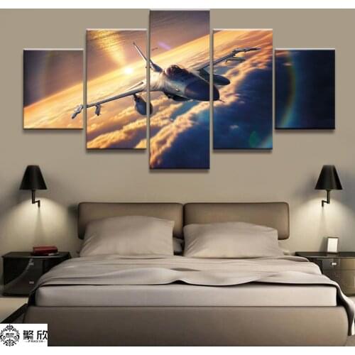 Home Decor Modular Canvas Picture 5 Piece Fighter Military Weapons Painting Art Poster Wall For Home Canvas Painting Wholesale