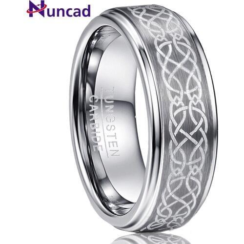 Nuncad Mens 8mm plating Laser Knot Brushed Tungsten Carbide Wedding Band Rings Polished Step comfort fit Size 6-14