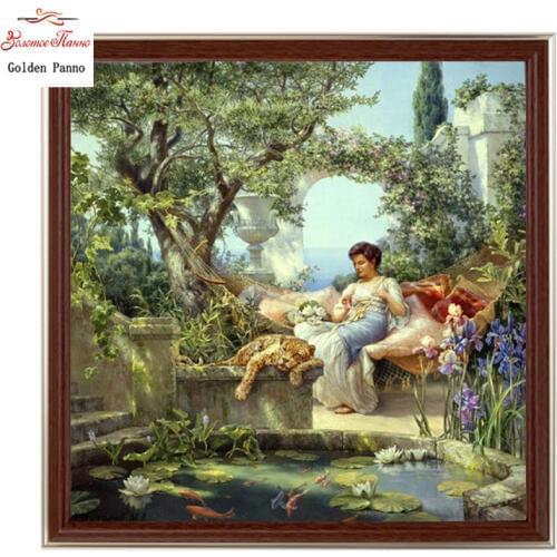 Golden Panno,Needlework,DIY DMC Cross stitch,Sets For Embroidery kit 14ct unprinted cotton thread Italian noon Cross-Stitching