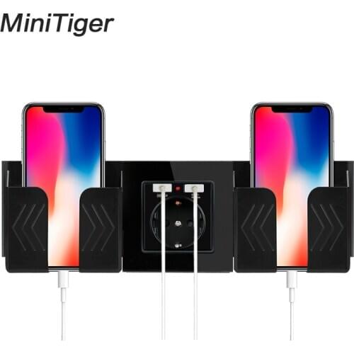 Minitiger Black Grey Wall Socket Phone Holder Smartphone Accessories Stand Support For Mobile Phone One / Two Phone Holder