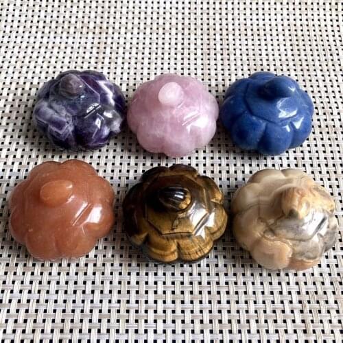 Natural stone quartz carved pumpkin mineral crystals healing gemstones Halloween home decoration