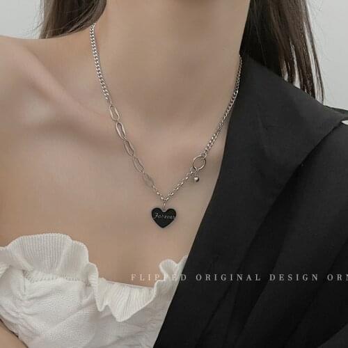 2021 Summer New Black Heart Necklace For Women Vintage Pendant Cuban Chain Goth Choker Stainless Steel Jewelry Free Shiping