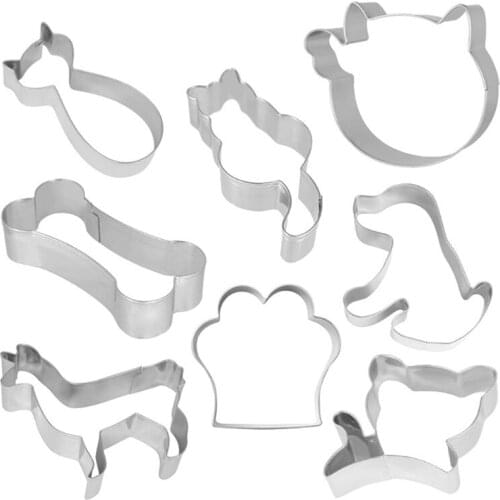 New 8pcs/set Animals Cookie Cutter Stainless Steel Biscuit Molds Dog Cat Baking Mold