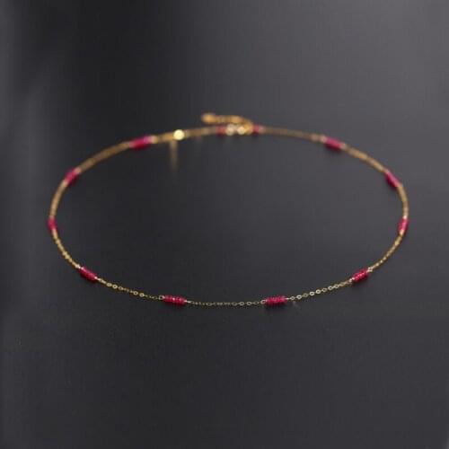 DAIMI GEMSTONESPlain Ruby Necklace Female Heaven Genuine Yellow 18K Gold Color Treasure Pendant