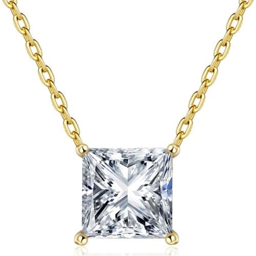 18K Au750 Gold Women Pendant Necklaces Moissanite Diamonds Square Princess Wedding Party Engagement Anniversary Present Trendy