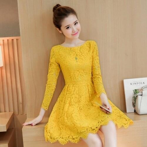 Sexy Lace Mini Dresses 2021 Korean Women Elegant Bodycon Pink Short Autumn Red Winter New Vintage Black Party Yellow Vestidos