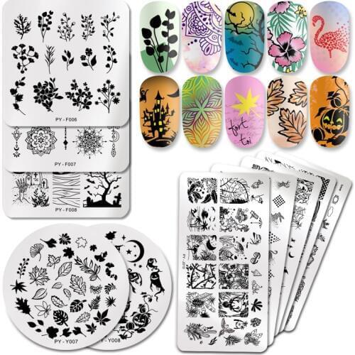 PICT YOU Halloween Nail Stamping Plates Pumpkin Flowers Animal Tropical Geometry Pattern Nail Art Image Lace Stamp Templates