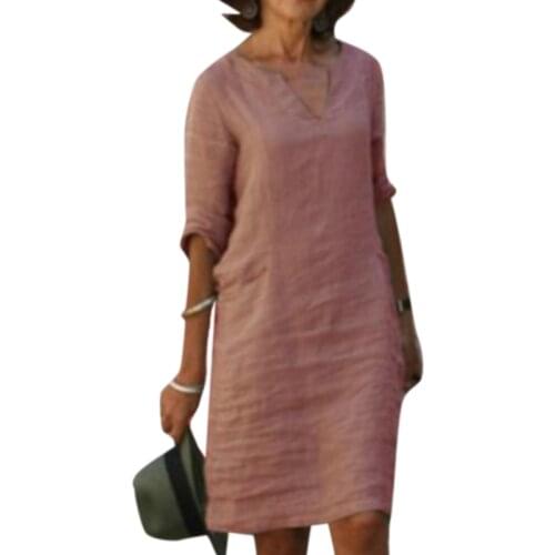 Vintage Vestidos S-5XL Women Dress Summer Half Sleeve Elegant Casual Dress Solid V neck Streetwear Retro Dress Female