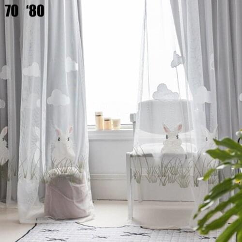 Internet Douyin Curtain Plush Bunny Mesh Curtains Window Screen Childrens Room Stickers Velvet Embroidered Pink Girl Cartoon