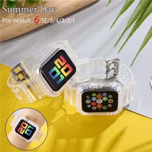 Transparent band + case for Apple Watch Series 6 SE 5 4 44mm silicone watchband for iwatch strap 3 2 38mm 40mm screen protector