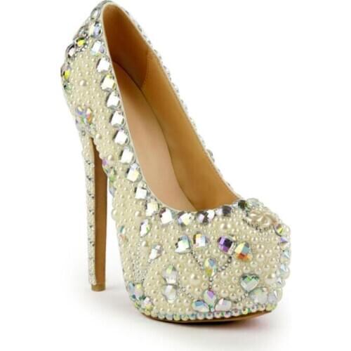 Luxury crystal Wedding shoes Women 2020fashion shoes ladies high heel party shoes big size woman real leather Pumps Fucshia