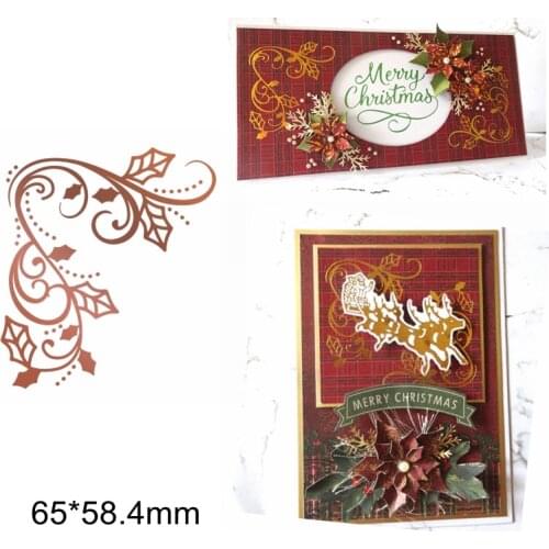 Happy Christmas Flower Branch Leaves Pattern Frame Hot Foil Plates New Stencils DIY Handcraft Decoration Cards Album Photos New