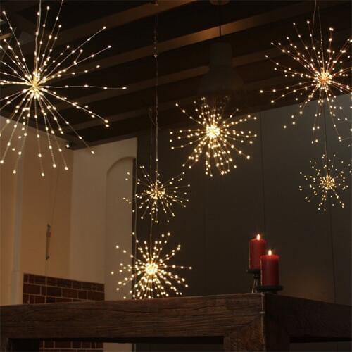 Battery or Solar Hanging Starburst Fairy Strig Lights 200 Leds DIY Copper Fireworks String Garland Xmas Party Twinkle Lights