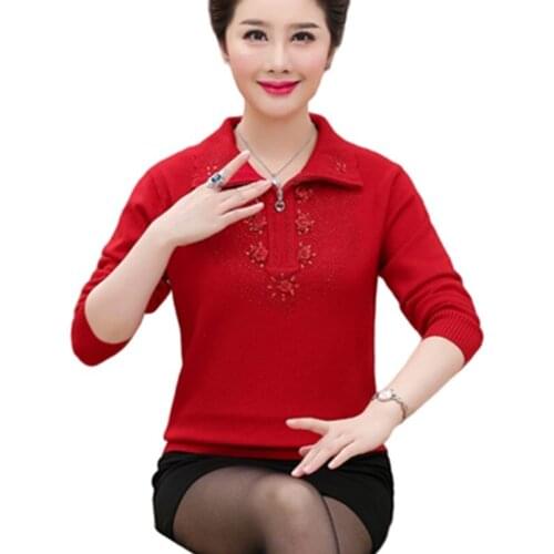 Middle-aged Women Sweater Pullover Autumn Winter Mother Clothes Knitted Sweater Plus Size 4XL Long-sleeved Sweater Female Tops