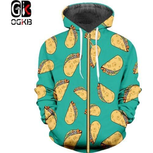 OGKB Oversize Hoodies With Zip 6XL 2018 Autumn Winter Women/mens Funny Print Hamburger Dumplings 3D Sweatshirt Hoodies Blouses