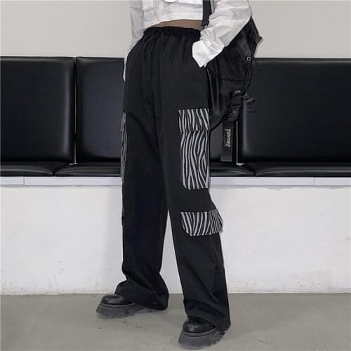 Street Zebra Pattern Stitching Overalls Mens Trendy Brand Loose Straight Casual Pants Street Wear Pants Men Hip Hop Clothes