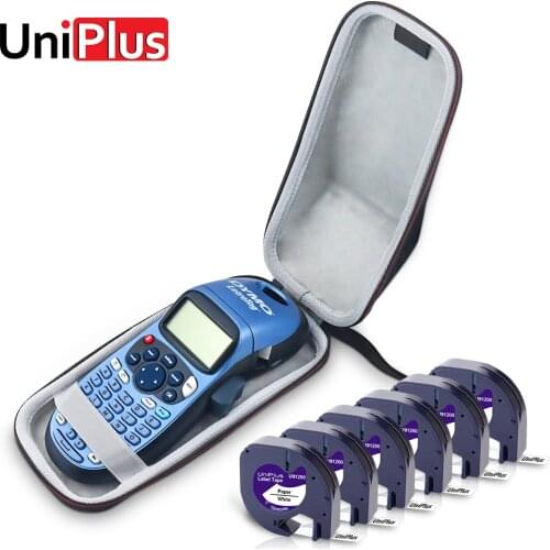 UniPlus Label Printer Protective Case for Dymo Letratag LT100H LT-100H with 6PK 91200 Paper Label Tape 12mm Handheld Bag LT Tape