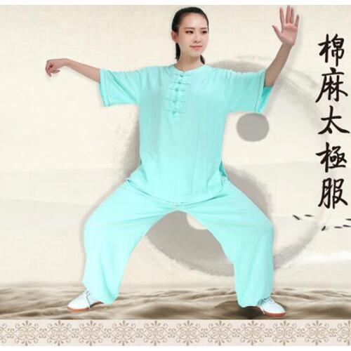 Woman Summer Cool Linen Half Sleeve China Clothes Kung Fu Suit Tai Chi Uniform Morning Exercise Shirt Pants