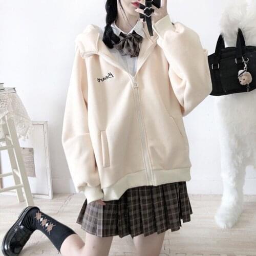 Women Zip up hoodies For Girls JK Uniform Top Vintage Solid Long Sleeve Oversized Hooded Sweatshirt Jacket Casual Large Coats