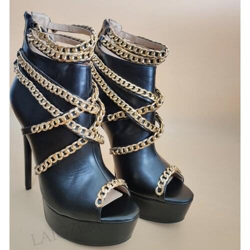 SEIIHEM Women Ankle Platform Boots Summer Peep Toe Heels Short Booties Zapato Chains Shoes Woman Botas Large Size 41 42 44 52