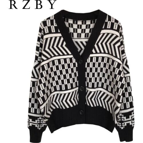 RZBY 2020 Autumn And Winter New Womens Loose Lazy Style Korean Thick Short Sweater Cardigan Trendy Knitted Jacket