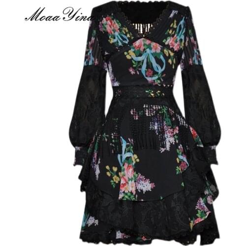 MoaaYina 2021 Summer Fashion Suit Women V-neck Short Floral print Tops + Embroidered A-Line Tassel Mini Skirts Two Pieces Set