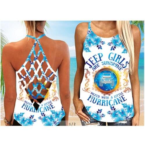 WomenS Summer 2021 Sleeveless Vest Personality Jeepgiri 3D Printing Sexy Cross Belt Vest Shirt Shirt Women