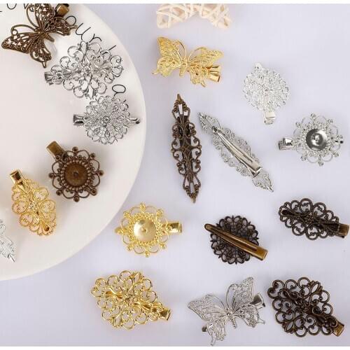 1pc Vintage Brass Filigree Iron Hair Clip Components For Jewelry Making Handmade Gold Silver Hairband Barrette Hair Accessories