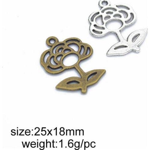 30pcs 25x18mm Antique Silver/Antique Bronze Alloy Flower Charms Pendants For Jewelry Making