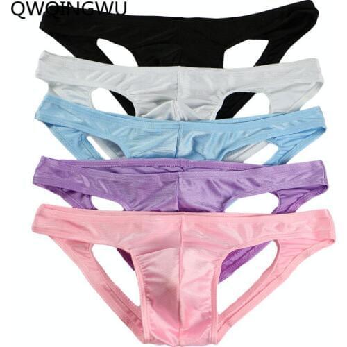 5PCS Mens Underwear Thong Men Bright Briefs Underpants Male Sexy Smoothly Silky Brief Shorts Man Gay Underwear Panties Thongs
