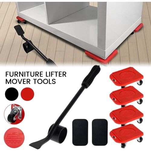 5PCS Furniture Shifter Lifter Mover 400kg Bearing Weight Heavey Duty Roller Wheel Fridge Sofa Easy Moving Slider Roller Tool Set