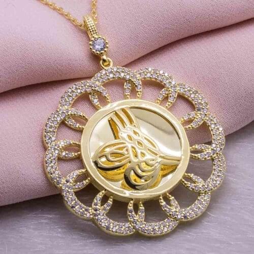 925 Sterling Silver Gold Plated Women Necklace with Circular Ottoman Sign