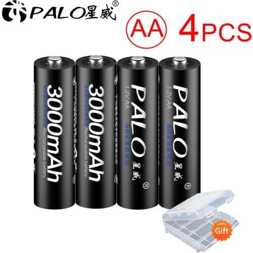 PALO 4Pcs/lots AA Rechargeable Battery AA NI-MH 3000mAh 1.2V Ni-MH 2A Batteries recargables Batería Battery For camera toys