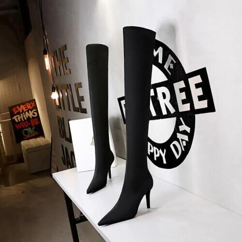 BIGTREE 2021 Sexy Pointed Toe Over The Knee Women Boots Stretch High Heel Women Shoes Autumn Winter Fashion Boots Size 34-40