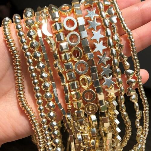 Natural Stone Round Moon Star Cross Hollow Rice Shape 9K Hematite Loose Beads For Jewelry Making Fit DIY Bracelet Accessories