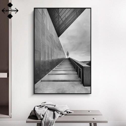 Black and White Wall Art Poster and Print Abstract Building Canvas Painting Modern Style Printing Pictures for Living Room Decor
