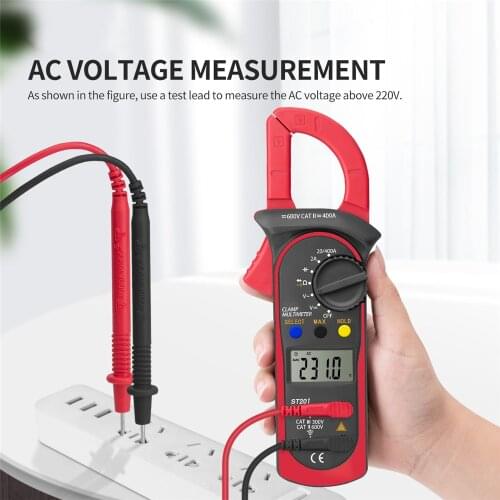 ST201 Digital Clamp Multimeter Resistance ohm Tester AC DC Clamp Ammeter Transistor Testers Voltmeter Contact LCR Meter Red/Blue