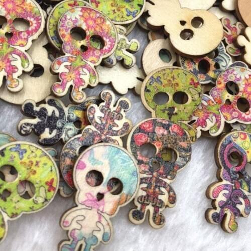 50 pcs Mixed 2 Holes Skull Head Wood Sewing Buttons Scrapbooking WB374