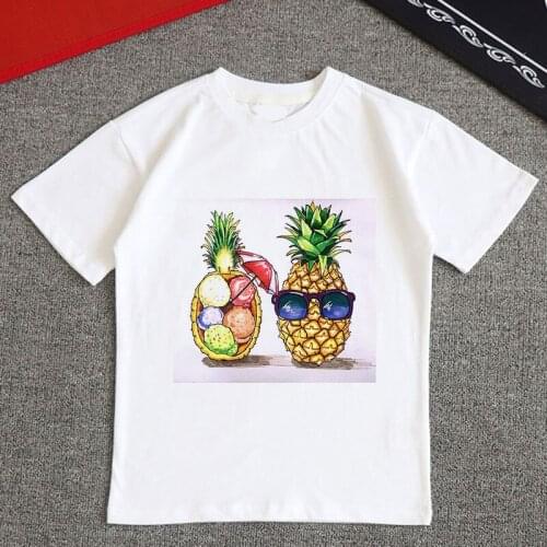 Leisure Girls Tshirt Leisure Cartoon Pineapple Ice Cream Print Aesthetics Boys T Shirts Fashion Kids T Shirt Funny Kawaii Cute