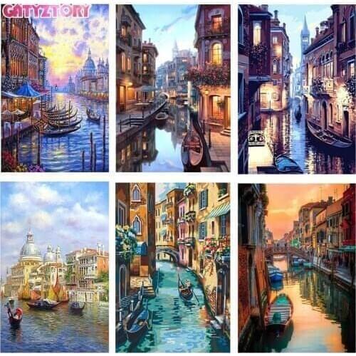 GATYZTORY Frame DIY Painting By Numbers Kits Venice night Landscape Wall Art canvas pictures by numbers 60x75cm Home Decor Art
