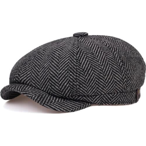New mens Newsboy Cap Beret Hat Men Women wild Hats Tweed Gatsby Octagonal Black White Herringbone Vintage Ivy Hats gorras