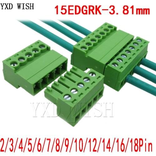 10sets Aerial Butt Welding Type 15EDGRK-3.81mm Plug-in Type 2Edg Type Terminal block 2EDGRK For Connector Row 2p 3p 4p 5p 6p