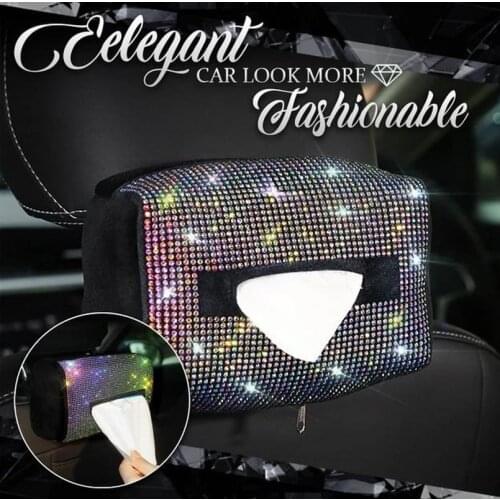 Colorful Crystal Car Tissue Box Diamond-studded Chair Back Tissue Box for Car Hanging Diamond Tissue Paper Case